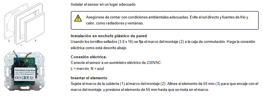 Montaje en la pared y conexión eléctrica