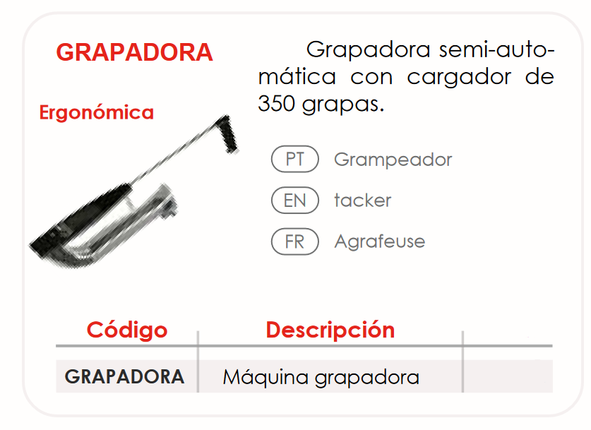 Especificaciones técnicas Grapadora Ergonómica Suelo Radiante FERCO