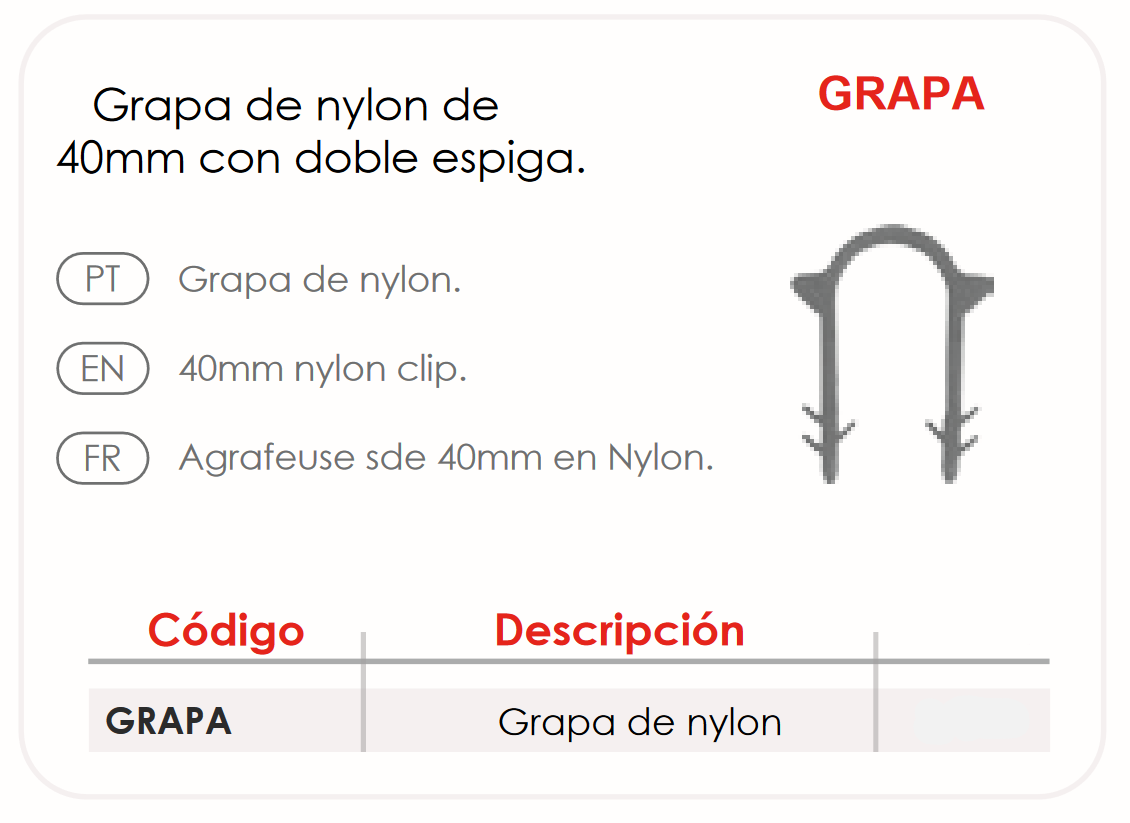 Especificaciones técnicas Grapa Naylon para Suelo Radiante FERCO