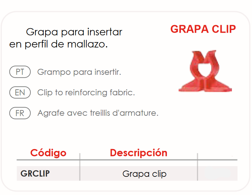 Especificaciones técnicas Grapa Clip para Suelo Radiante FERCO