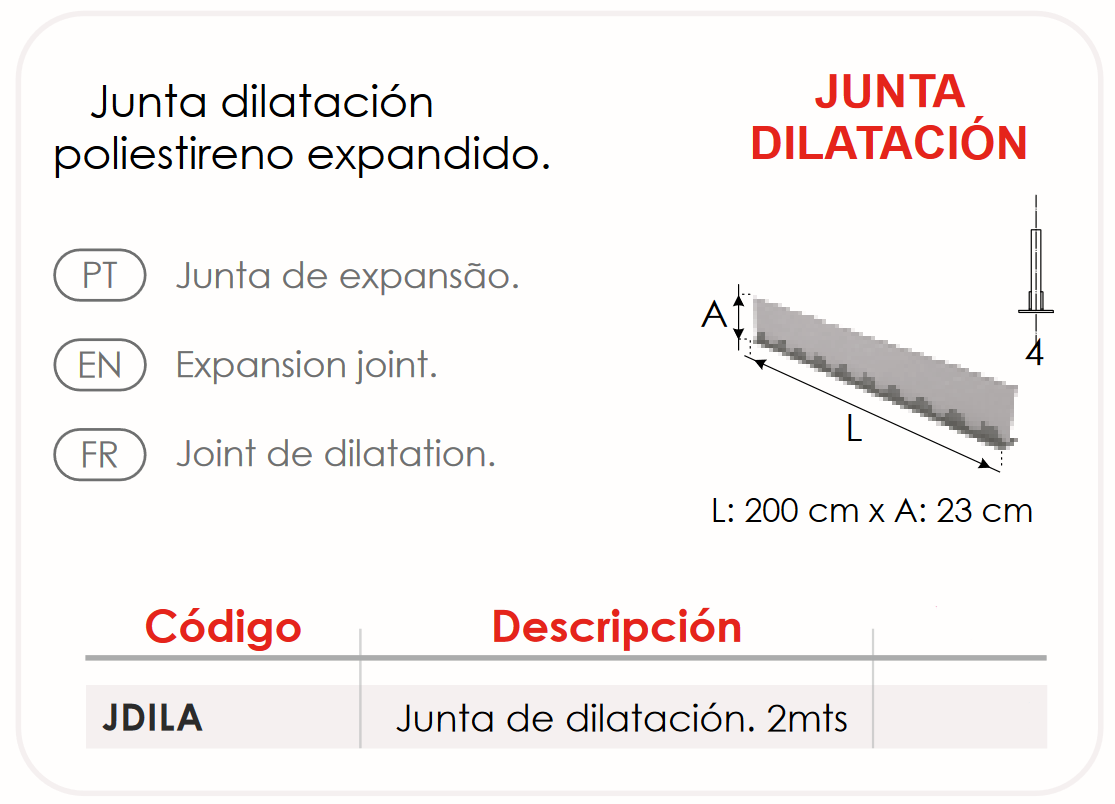 Especificaciones técnicas de la Junta de Dilatación Para Suelo Radiante FERCO JDILA