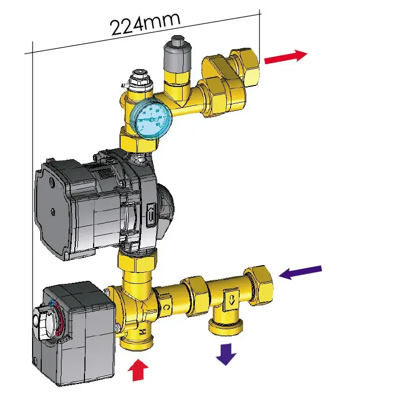 Medidas del Grupo De Bombeo Grundfos UPM3 15/70 FERCO 3 vías DN20 R0NS-U7