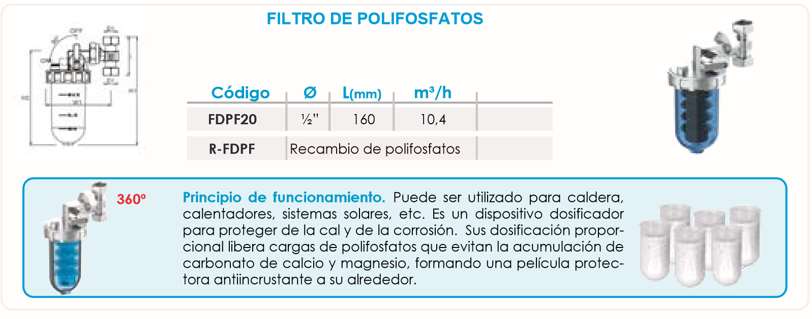 Ficha técnica del Filtro de Polifosfatos FERCO FDPF20