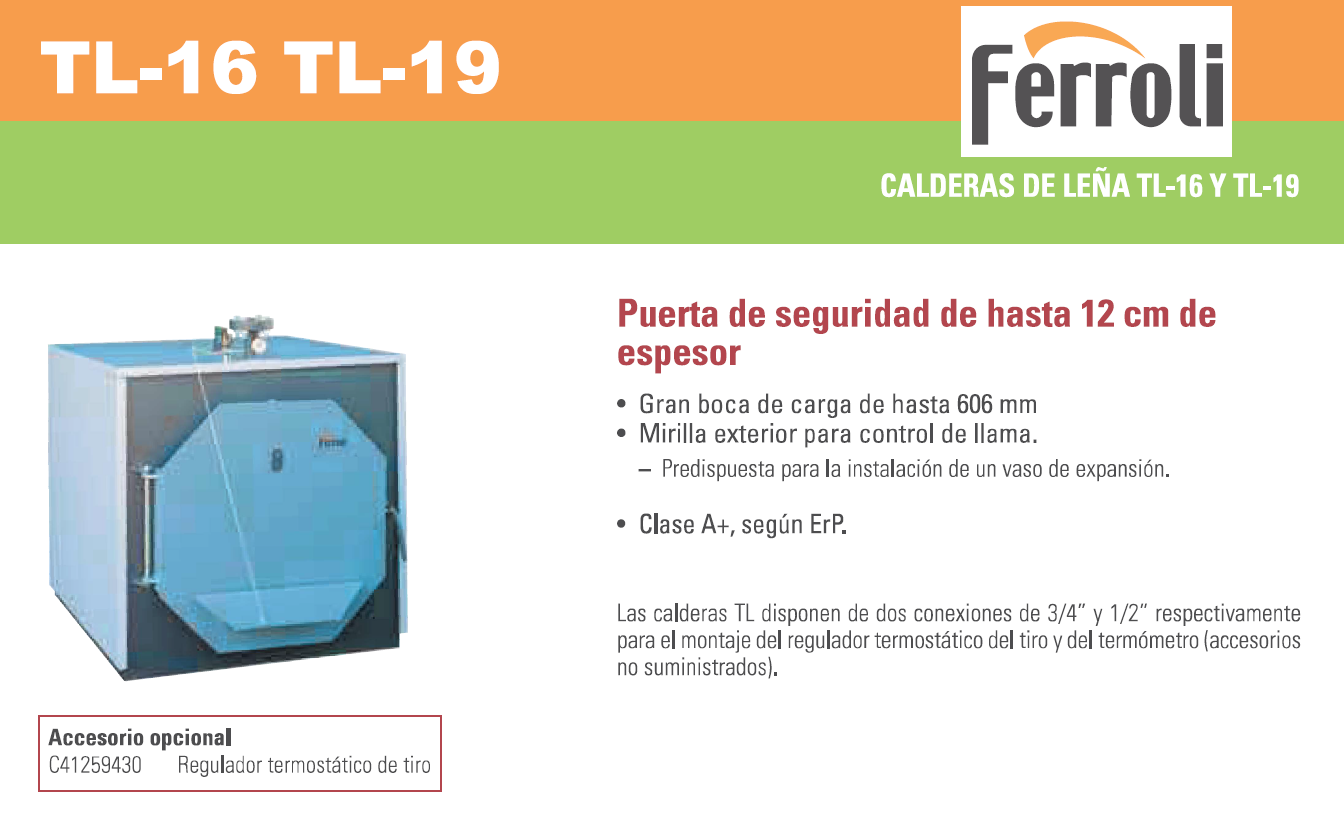 prestaciones caldera para leña ferroli tl 19-20