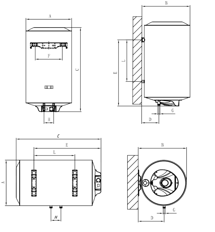 Medidas del Termo Eléctrico FERROLI TIBER B 30 S
