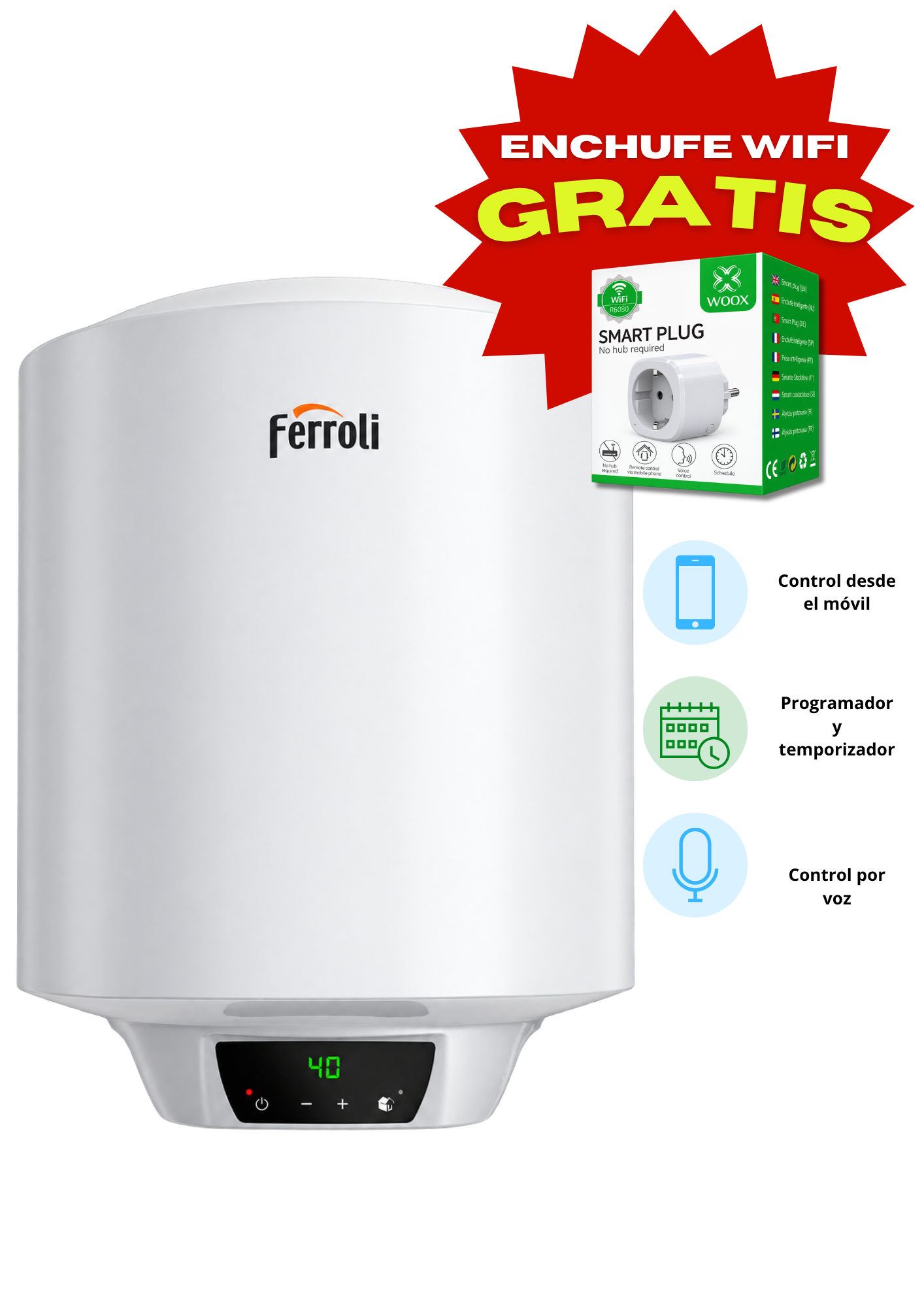 Enchufe inteligente WOOX R6080 GRATIS con tu termo FERROLI