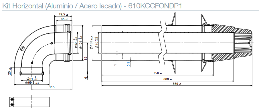 Especificaciones técnicas del Kit Salida de gases Ø60/100 FIG