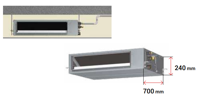 Diseño ultracompacto de solo 240 mm  Perfecto para techos bajos o espacios reducidos, manteniendo siempre la máxima eficiencia y discreción estética.