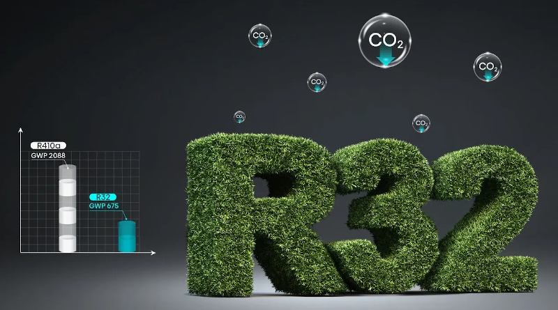 Refrigerante R32: eficiencia y menor impacto ambiental Este modelo utiliza gas refrigerante R32, un refrigerante actual que ofrece buen rendimiento energético y menor impacto ambiental frente a refrigerantes anteriores.  La unidad incluye una precarga de refrigerante de 3 kg, con GWP 675 y 2,03 TCO2eq. La precarga cubre una distancia total de tuberías de 25 metros, y la carga adicional indicada es de 12 g/m.  El uso de R32 permite conseguir mayor eficiencia, mejor transferencia térmica y una climatización más responsable.