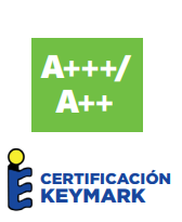 Con una gran eficiencia energética para que no tengas que preocuparte por nada La AURUM R32 MB Integrable destaca por su eficiencia energética de clase A+++ en calefacción y A++ en ACS, lo que supone un importante ahorro energético y una reducción en el consumo eléctrico. Con coeficientes de rendimiento (COP) de hasta 5,20 y EER de hasta 5,55, este modelo cuenta con la certificación europea Keymark, que avala su cumplimiento con los estándares más exigentes de eficiencia energética en sistemas de aerotermia.