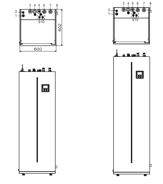 Medidas de la Aerotermia Biblock JOHNSON AURUM R32 MB 4 Integrable WIFI