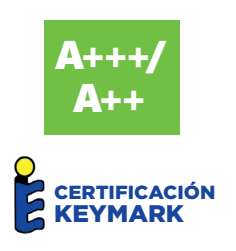 Eficiencia energética A+++/A++ con ahorro de hasta un 70%  La serie AURUM R290 M está clasificada con la máxima eficiencia energética A+++/A++, superando los estándares europeos de ecodiseño y etiquetado energético, y ha obtenido la prestigiosa certificación Keymark, que garantiza la fiabilidad y rendimiento del equipo. Gracias a la tecnología Full Inverter, con ventiladores, bomba de agua y compresores Twin Rotary DC Inverter, consigue un SEER en refrigeración de hasta 8,14 y un SCOP en calefacción de hasta 6,56, lo que se traduce en un ahorro energético de hasta un 70% en comparación con sistemas convencionales.