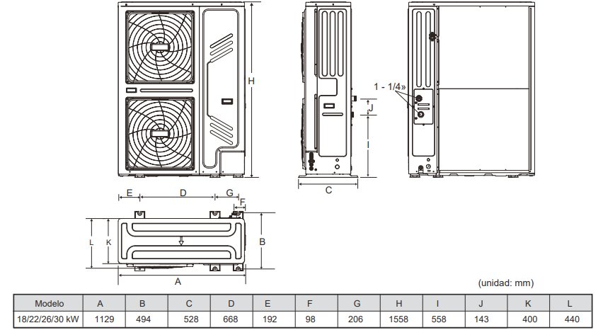 Medidas de la Aerotermia Monoblock JOHNSON AURUM R32 M