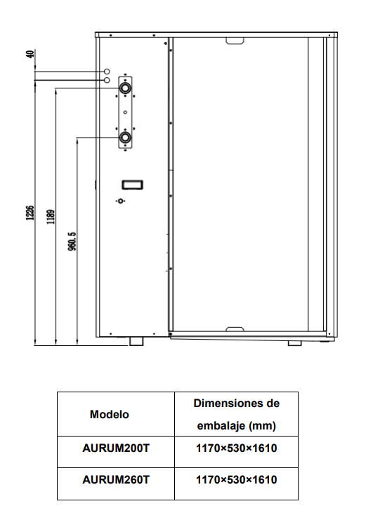 Medidas de la Aerotermia Biblock JOHNSON AURUM R32