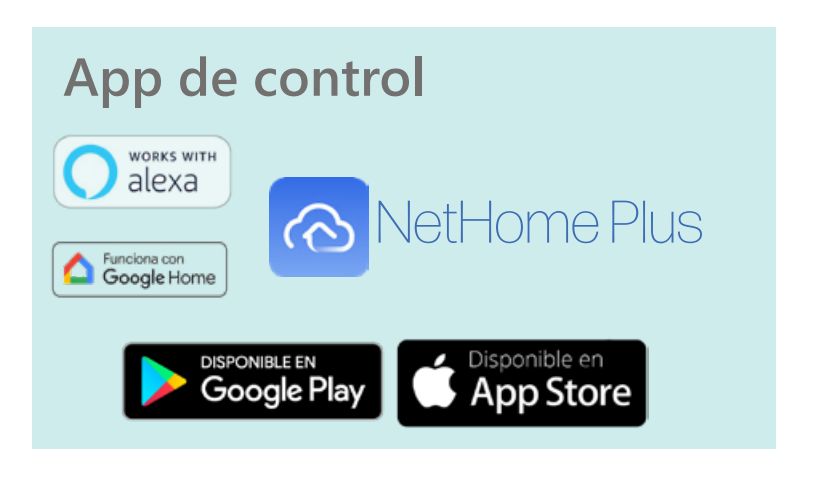 onectividad Wi-Fi opcional y control por voz  Se puede añadir conexión Wi-Fi opcional mediante el mando JCRL120PW23 o el accesorio KITWI-M, compatible con Alexa y Google Home. Gestiona todos los parámetros desde una sencilla app móvil estés donde estés.