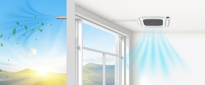 Renovación constante del aire  Gracias a su toma de aire exterior, el equipo permite una renovación continua del aire interior, manteniéndolo fresco, limpio y saludable, evitando olores y acumulación de microorganismos.