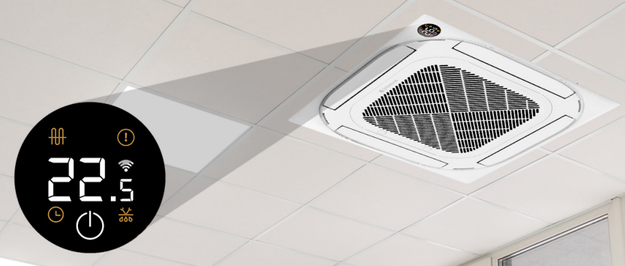 Eficiencia y control inteligente  Contacto libre de tensión ON/OFF para integración con sensores o tarjeteros.  Salida de señal de alarma 220V, útil para instalaciones con control técnico.  Display digital LED en unidades interiores, con información clara sobre temperatura, estado del Wi-Fi, temporizador y más.