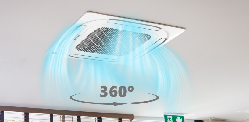Flujo de aire 360º y ventilador en espiral 3D  El sistema de difusión de aire en todas las direcciones permite una climatización uniforme. Su ventilador 3D en espiral mejora la eficiencia del caudal de aire y reduce el nivel sonoro de funcionamiento, con un rango de solo 25 a 53 dB.