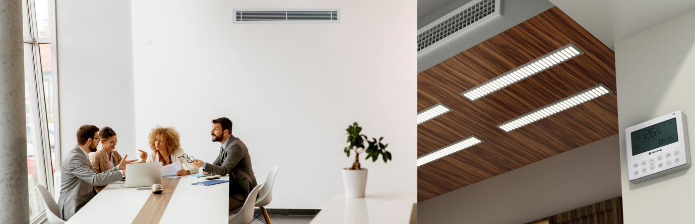 La unidad interior del JDM35V3K ofrece instalación horizontal o vertical, lo que permite adaptarse a cualquier configuración de espacio. Su altura ultracompacta desde solo 20 cm, junto con la posibilidad de retorno de aire por la parte posterior o inferior, facilita su montaje incluso en falsos techos o zonas de difícil acceso. Además, incorpora bandeja de condensados bilateral, facilitando aún más la orientación de la instalación.