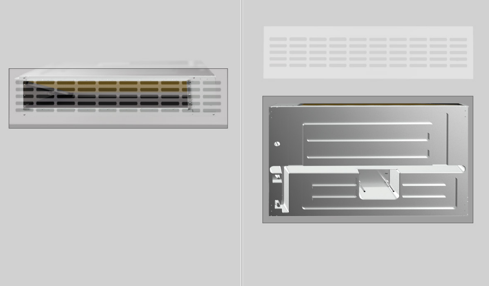 La unidad interior del JDM35V3K ofrece instalación horizontal o vertical, lo que permite adaptarse a cualquier configuración de espacio. Su altura ultracompacta desde solo 20 cm, junto con la posibilidad de retorno de aire por la parte posterior o inferior, facilita su montaje incluso en falsos techos o zonas de difícil acceso. Además, incorpora bandeja de condensados bilateral, facilitando aún más la orientación de la instalación.