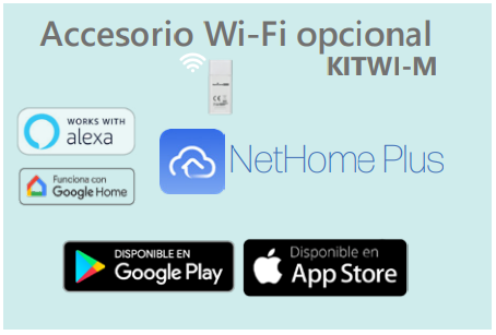 Conectividad inteligente con Wi-Fi opcional  Para un control total desde cualquier lugar, la JOHNSON K2 35 es compatible con el accesorio Wi-Fi opcional KITWI-M. Con este módulo, podrás:  Encender o apagar la unidad desde tu móvil.  Ajustar temperatura, modos y velocidades desde una app intuitiva.  Integrar el control con asistentes de voz como Alexa y Google Home para un manejo aún más sencillo.