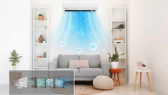 Purifica el ambiente mientras climatizas  El modelo Montblanc 25 está diseñado para que respires aire puro y saludable. Su sistema de filtrado multicapa incluye:  Filtro de Alta Densidad, que atrapa el polvo en suspensión.  Filtro Sylver, que destruye la estructura celular de bacterias y virus.  Filtro BIO (HEPA + Enzima Biológica), capaz de eliminar el 95% de virus y bacterias y 99% de partículas de polvo menores a 0,3 µm. Este conjunto de filtros garantiza un ambiente interior más seguro, especialmente para personas alérgicas, niños y ancianos.