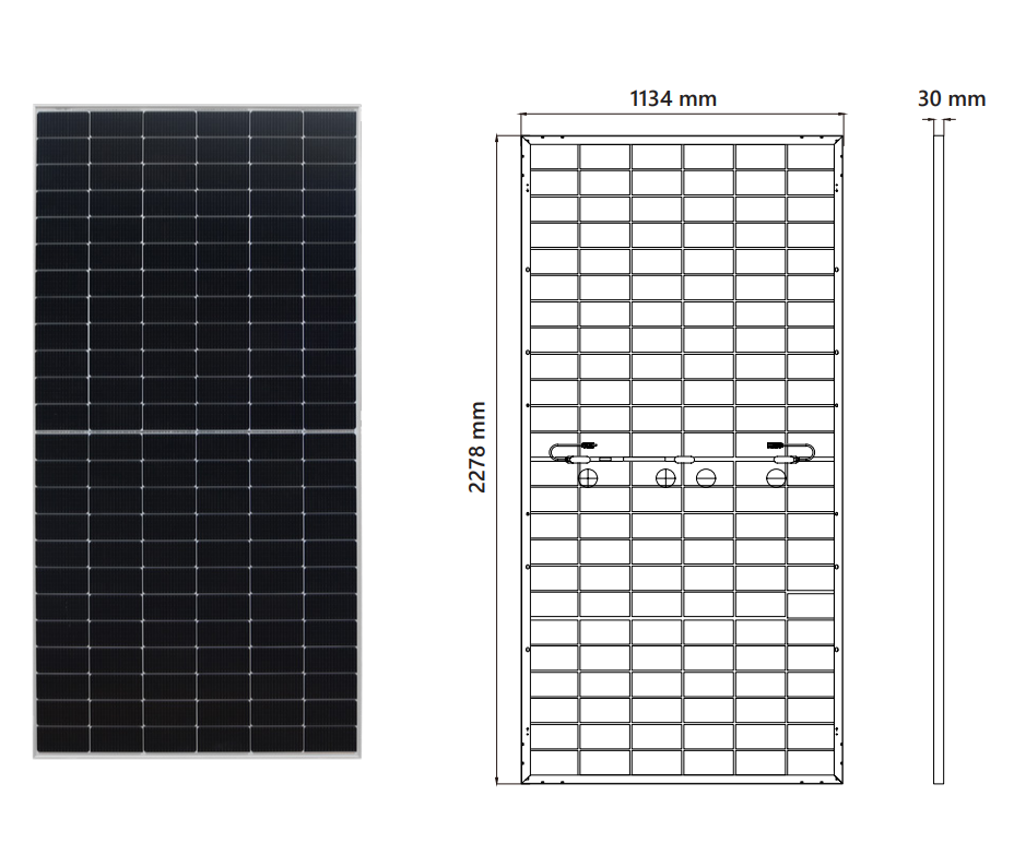 Dimensiones del Panel Solar Fotovoltaico JOHNSON JSUN N-TYPE BIFACIAL JSUN590B