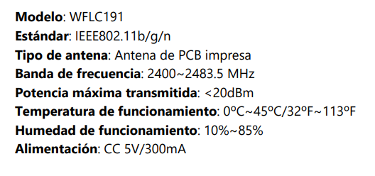 Especificaciones técnicas del Módulo WiFi Smart Kit JOHNSON WFLC191