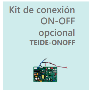 Control total desde tu móvil (Wi-Fi opcional)  El Teide2 25 puede equiparse con el módulo TEIDEWIFI (opcional), permitiendo el control del aire acondicionado desde cualquier lugar con tu smartphone o tablet. Esto incluye el acceso a la función Autodiagnóstico, que muestra códigos de error y datos técnicos clave para facilitar la resolución de incidencias. También es compatible con el módulo TEIDE-ONOFF, ideal para instalaciones con contacto de ventana o sistemas domóticos.