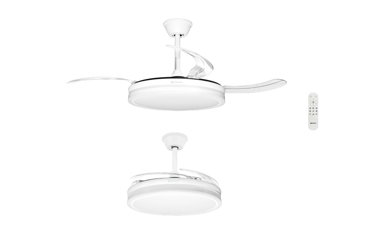  Ventilador de Techo JOHNSON VIRO42TCOMPACT Ventilador de Techo JOHNSON VIRO42TCOMPACT: aspas ocultables, luz LED y motor DC de bajo consumo