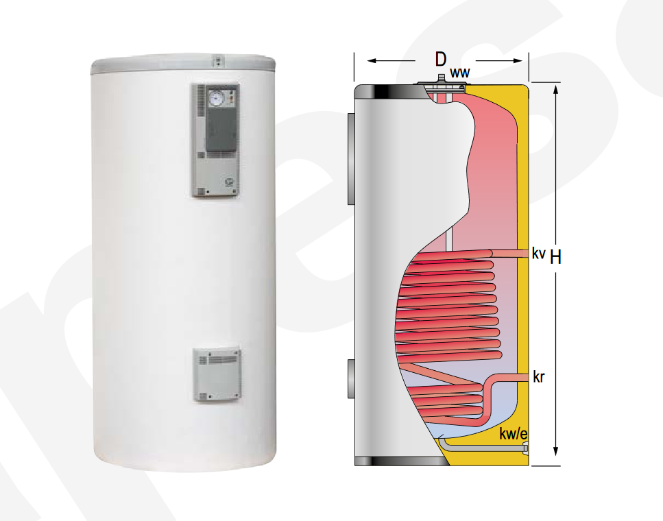 Especificaciones técnicas del Acumulador con Serpentín ACS LAPESA CORAL VITRO CV500M1