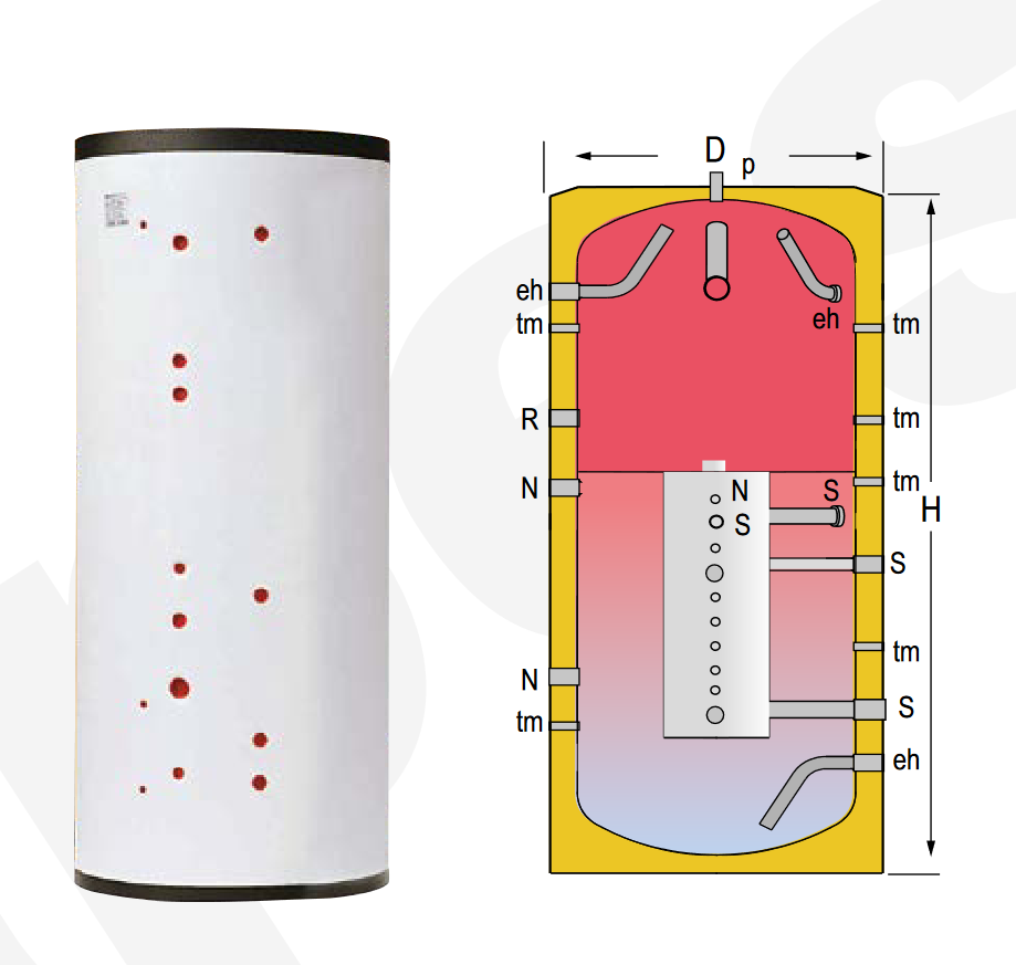 Especificaciones técnicas del Depósito de Inercia con Estratificación GEISER INERCIA G1000L