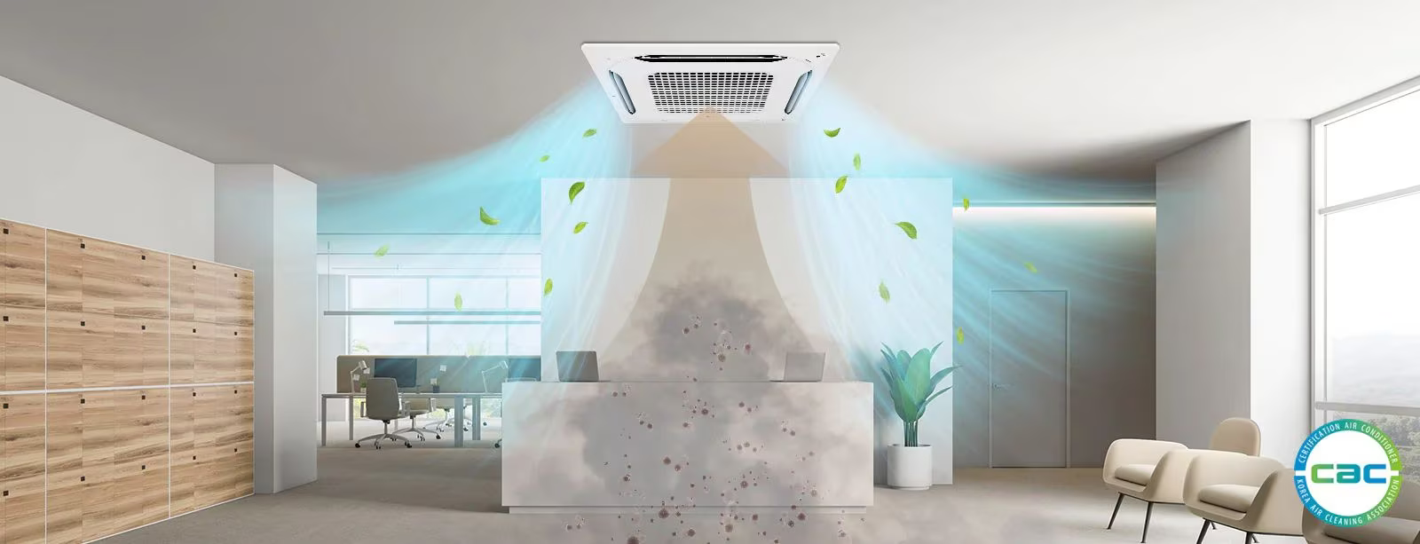El nuevo módulo con purificación de aire ofrece una solución completa para la limpieza del aire, eliminando las partículas de polvo ultrafinas suspendidas en el ambiente. Certificado por la CAC*, este producto de alto rendimiento proporciona un aire limpio y fresco en espacios grandes.
