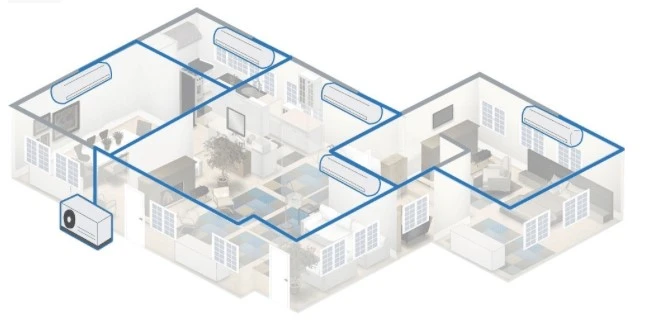 Una solución sencilla para climatizar varias habitaciones El verdadero valor de la MSZ-HR25VFK aparece cuando forma parte de una instalación multisplit. Una única exterior MXZ-HA puede alimentar varias unidades interiores MSZ-HR, permitiendo controlar la climatización de diferentes habitaciones de forma independiente y reduciendo el número de unidades exteriores necesarias en fachada, terraza o patio. Puedes instalar una MSZ-HR25 en un dormitorio y combinarla, por ejemplo, con otra MSZ-HR de distinta potencia en otra habitación, siempre utilizando una combinación oficialmente admitida por Mitsubishi Electric.