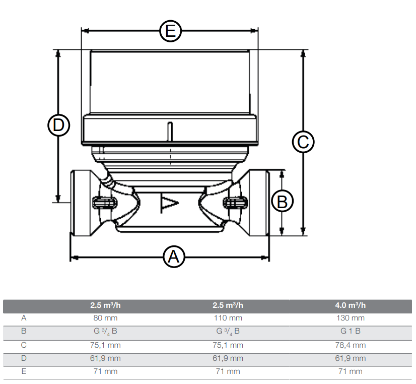 Dimensiones del Contador de Agua QUNDIS Q Water 5.5 R