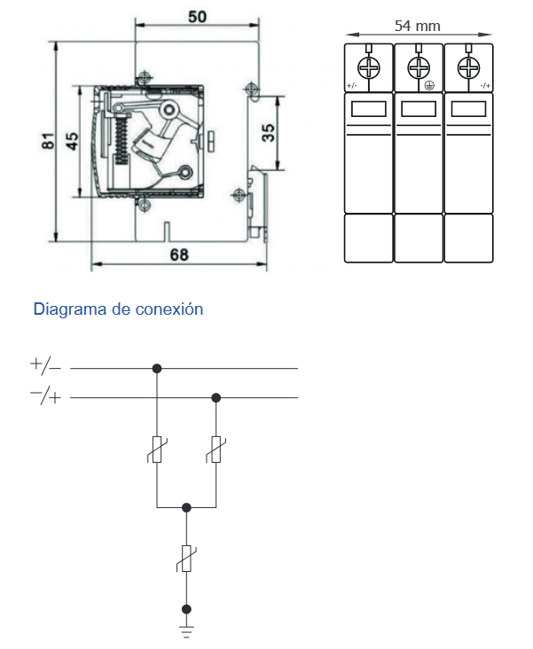 Dimensiones y esquema de conexión