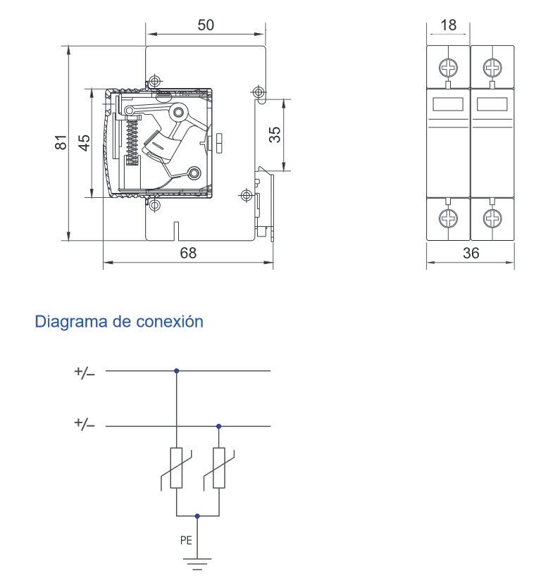 Dimensiones y esquema de conexión