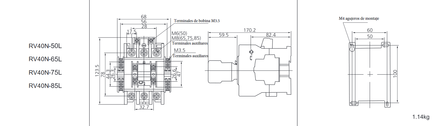 Especificaciones técnicas del Bobina para contactores REVALCO RV40AL50 230V