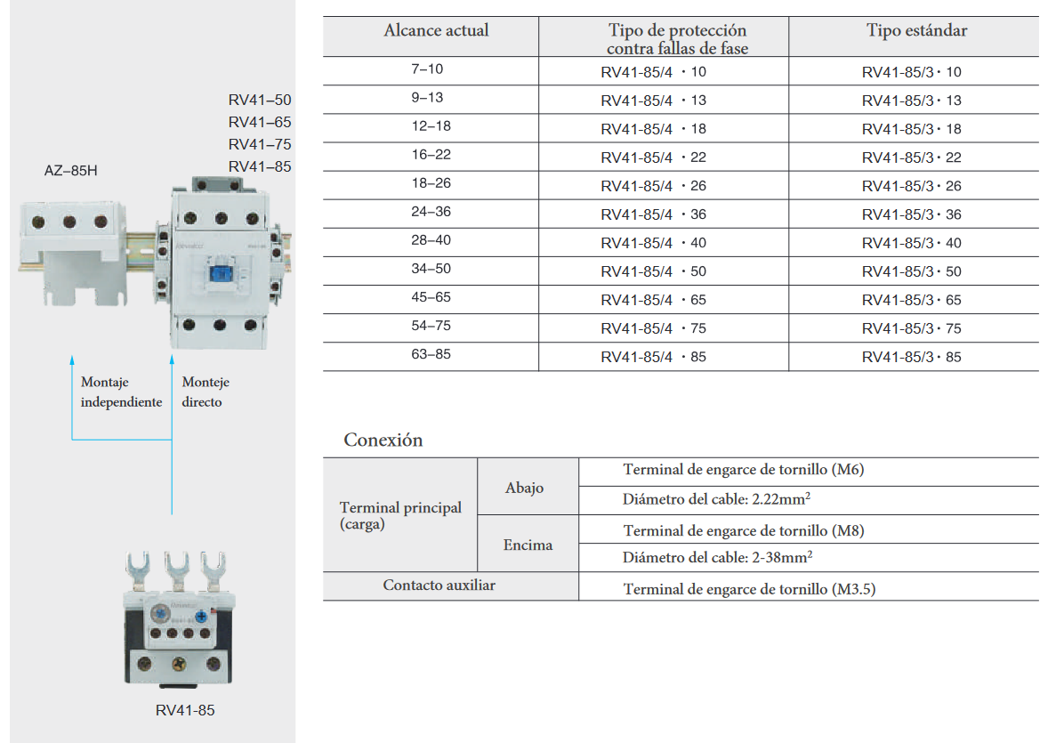 Especificaciones técnicas del Relé Térmico Motor 34-50A REVALCO RV41A8550P