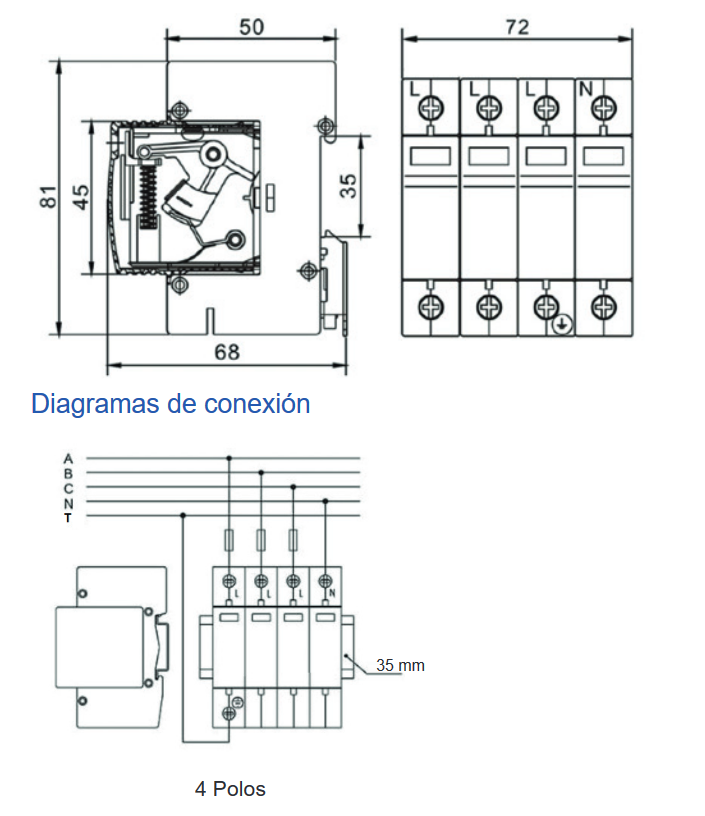 Dimensiones y esquema de conexión