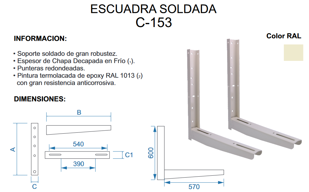 Ficha técnica del Soporte Soldado AGFRI C-153 (600×600 mm)