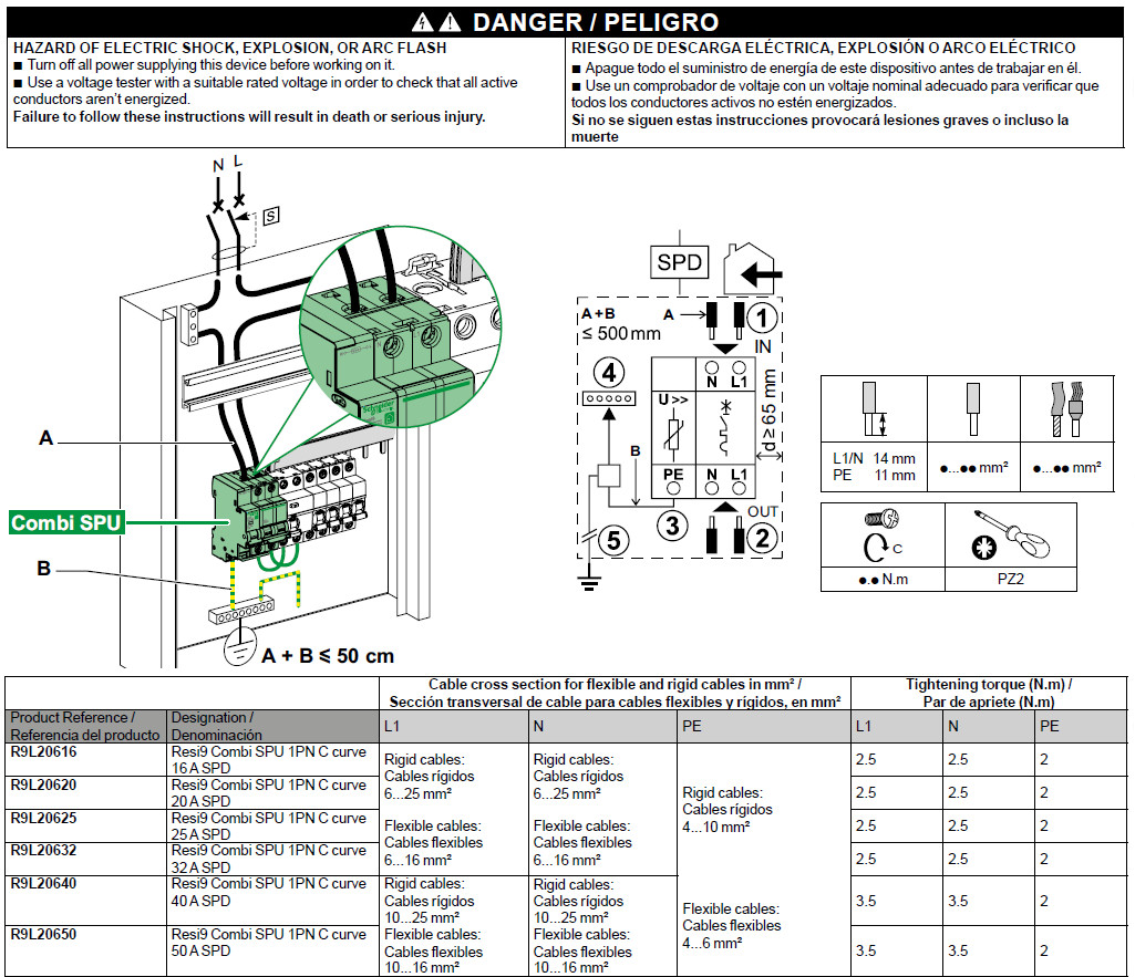 instrucciones montaje R9L20640_Sobretensiones permanente y transitoria schneider 20-25-32-40A monofasico