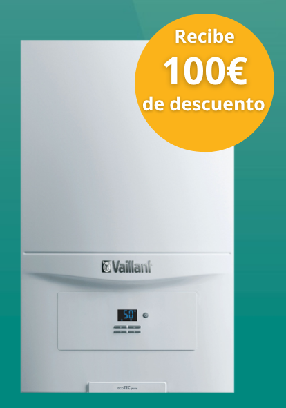 ¡Renueva tu caldera y ahorra 100 €! Del 9 de mayo al 10 de julio, adquiere la caldera mural de condensación de gas Vaillant ecoTEC PURE y benefíciate de un reembolso de 100 € directo en tu cuenta.