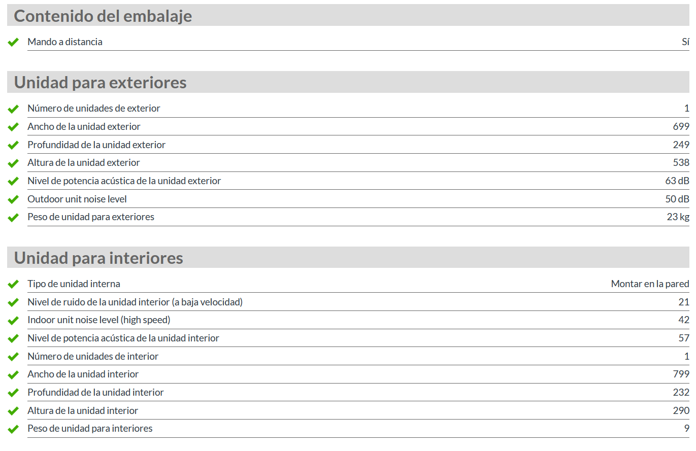 Especificaciones técnicas del Aire Acondicionado MITSUBISHI MSZ DW 25 VF