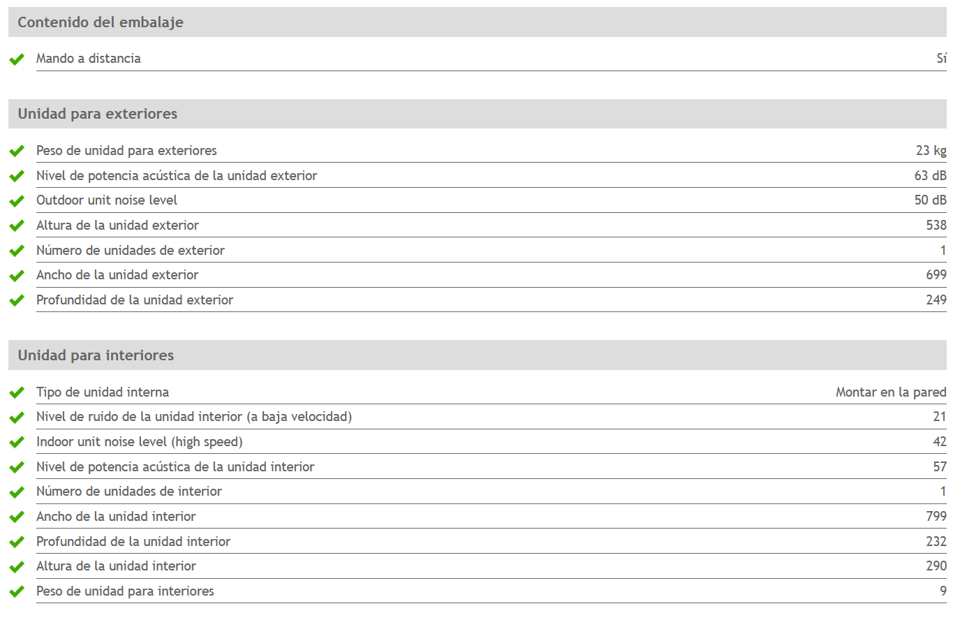 Especificaciones técnicas del Aire Acondicionado MITSUBISHI MSZ DW 35 VF