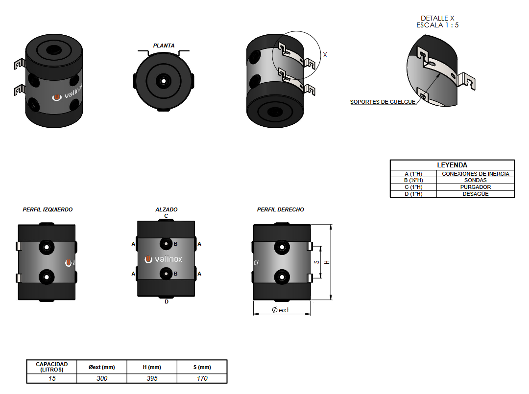 Dimensiones y Conexiones ANR-444 RIGID CLOTH 15L