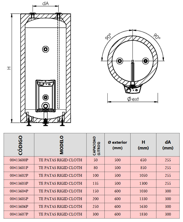 Dimensiones TE VERTICAL RIGID CLOTH