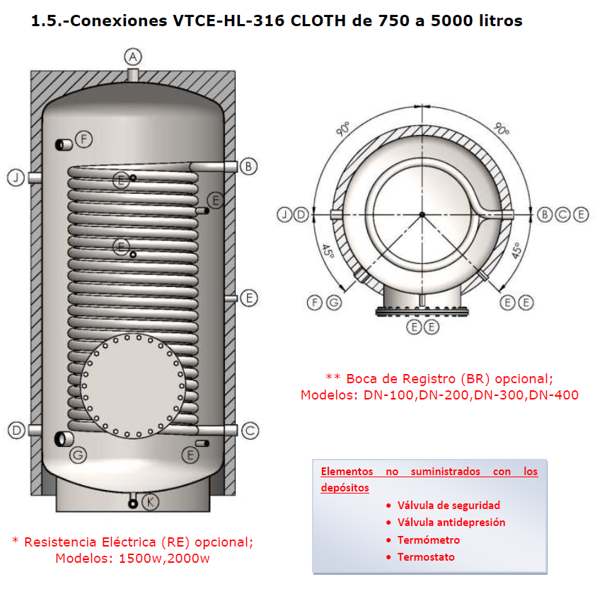 conexiones interacumulador inoxidable 1000 litros bomba de calor aerotermia
