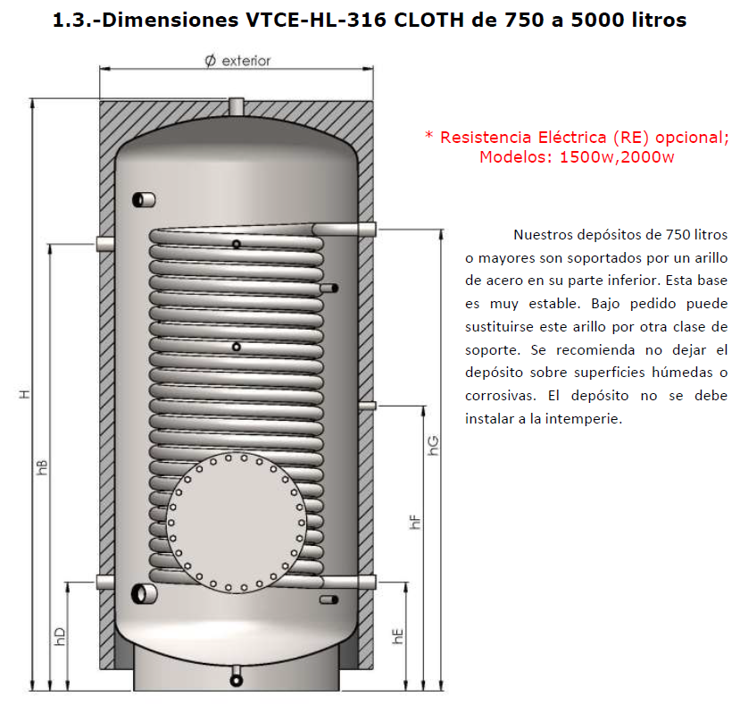 conexiones tomas interacumulador alto rendimiento para bomba de calor valinox vtce-hl 316l 1000 litros