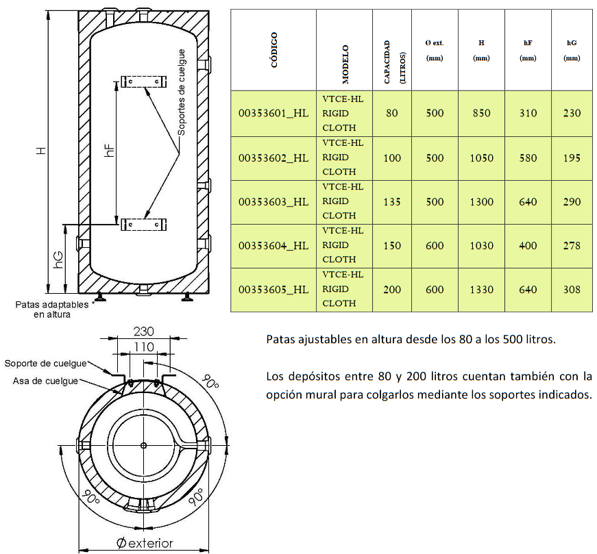 Dimensiones Asas VTCE_HL-444 RIGID CLOTH